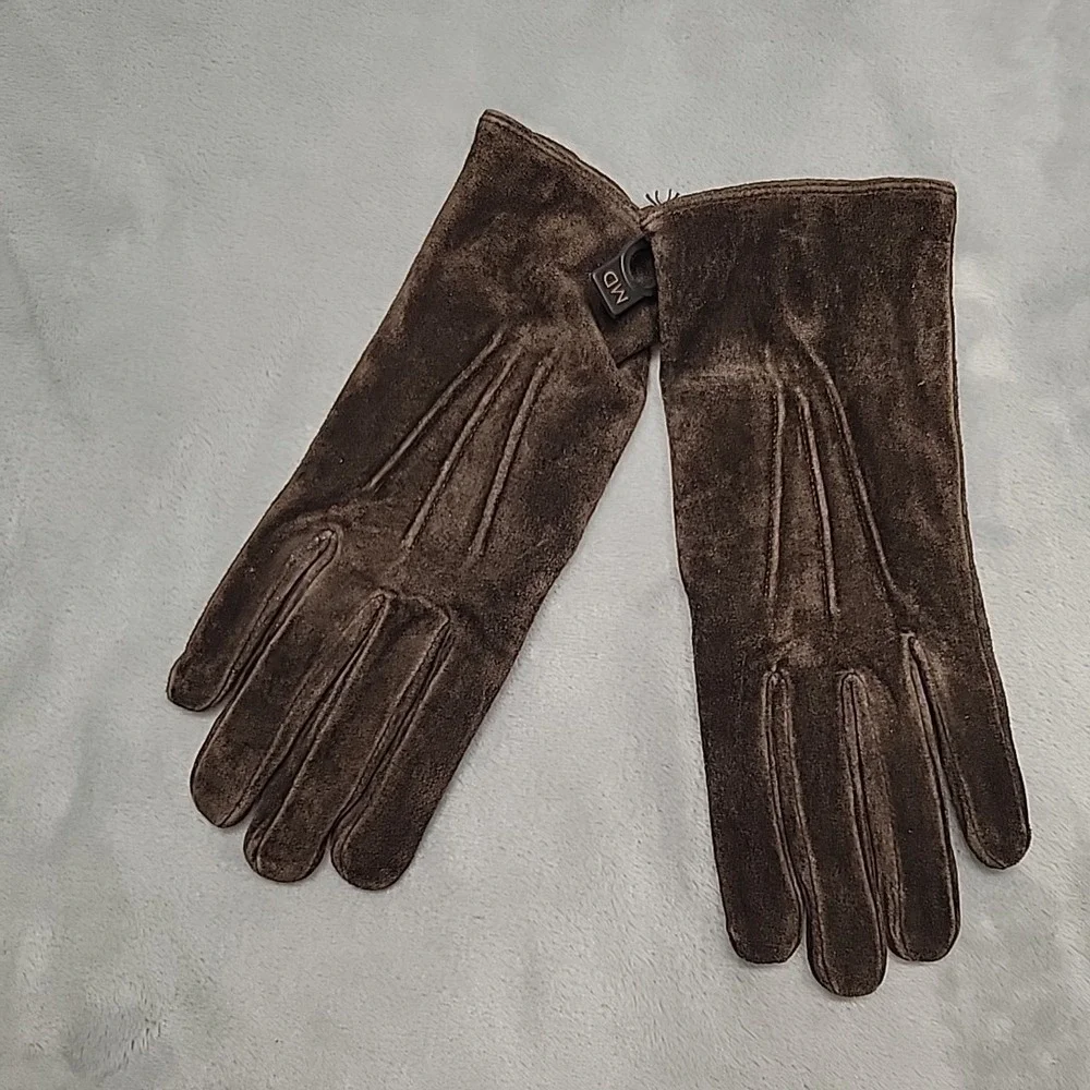 Isotoner Gloves Women Medium Brown Suede Winter Warm Soft Cold Weather Driving - Picture 1 of 6